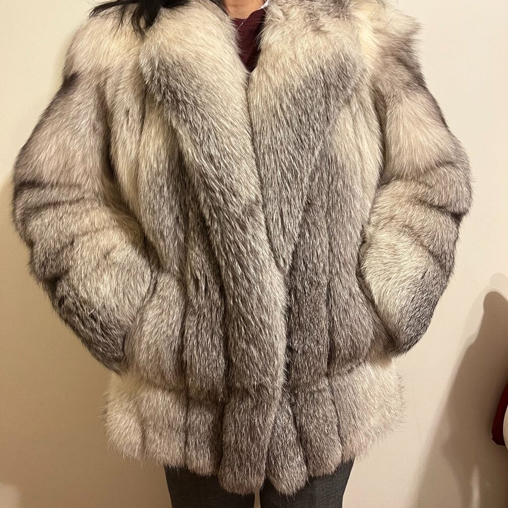 REAL Classy Blue Fox Grey Fur Jacket, Size Small, Excellent Condition!